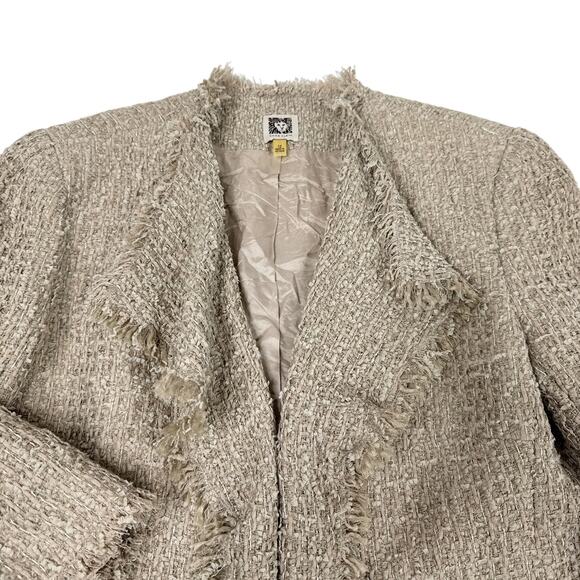 Anne Klein Fringed Tweed Blazer Jacket Women's Size 12 Beige Textured‎ Lined - Picture 6 of 9